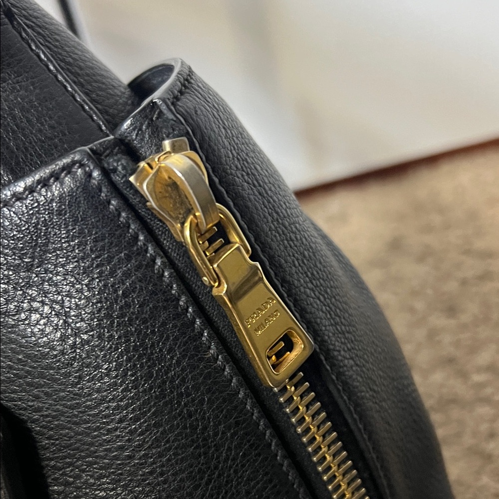 Prada Black Leather Shoulder Bag with Gold Accents - Picture 4 of 11